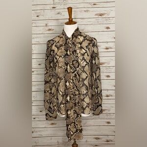 Altuzarra x Target brown/cream snakeskin office siren neck tie blouse Size Small